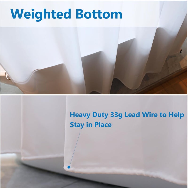 Vosign Extra Wide Shower Liner 96x72, Water Repellent Heavy Duty White Fabric Shower Curtain Liner for Bathroom Hotel Spa, Machine Washable - Image 3